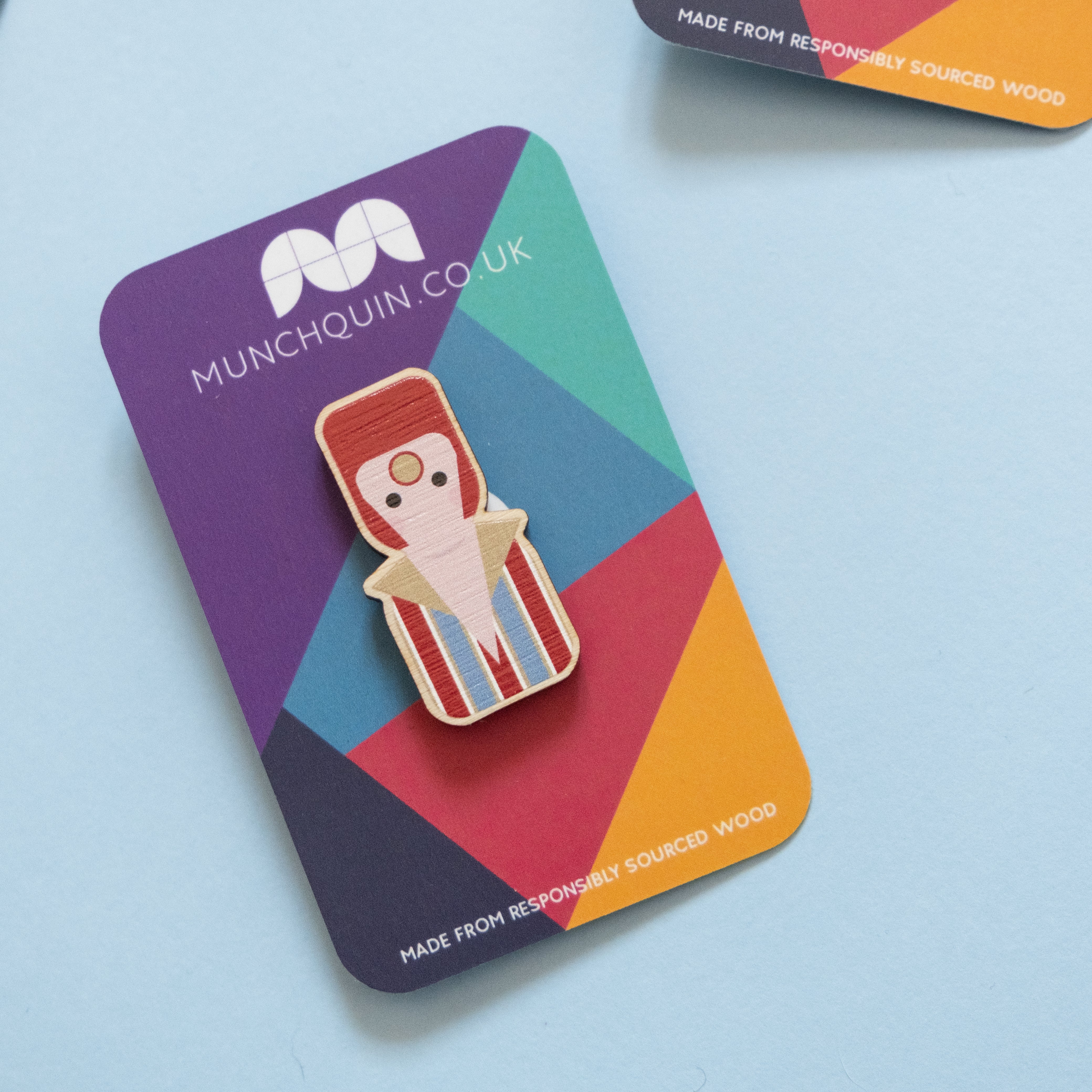 David Bowie/ Ziggy Stardust Wooden Pin Badge/ Brooch - Munchquin