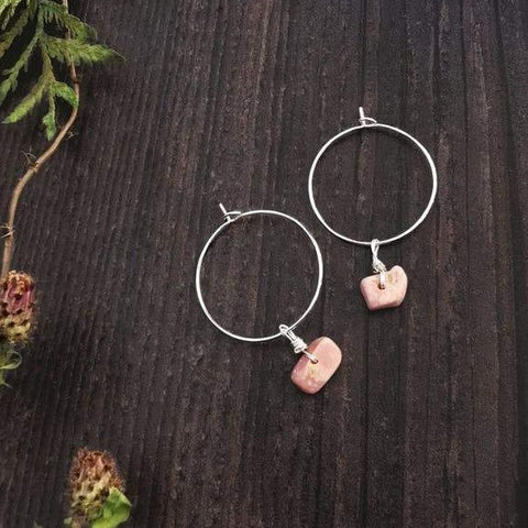 Sterling Silver Hoop & Rhodochrosite Semi Precious Stone Earrings - Xander Kostroma (Last Available)