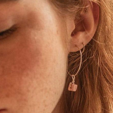 Sterling Silver Hoop & Rhodochrosite Semi Precious Stone Earrings - Xander Kostroma (Last Available)