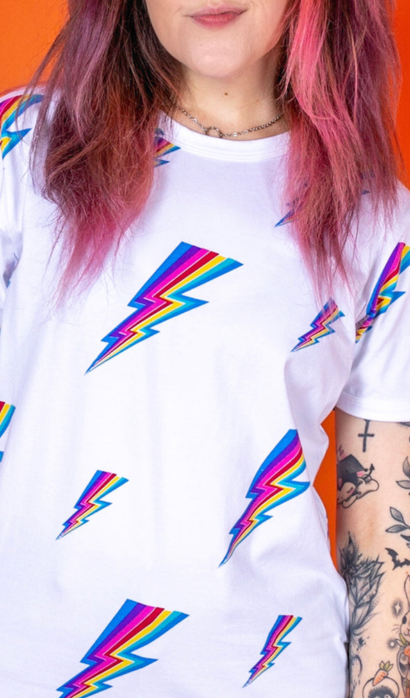 White Lightning Bolt Short Sleeve T-Shirt - Run & Fly