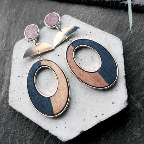 Geometric Half Moon Wood Drop Earrings - Xander Kostroma (Last Available)