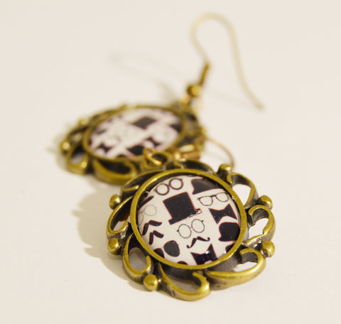 Framed Picture, Top Hat, Specs & Moustache Earrings (Last Available)