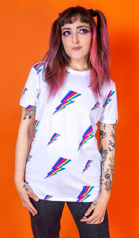 White Lightning Bolt Short Sleeve T-Shirt - Run & Fly