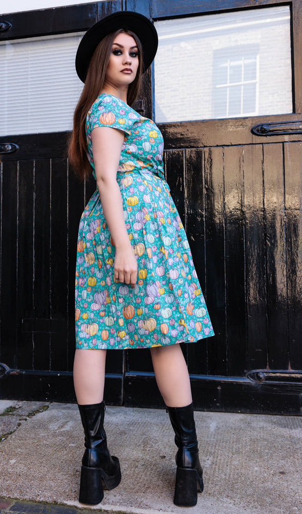Pumpkin Patch Stretch Belted Tea Dress Halloween - Run & Fly