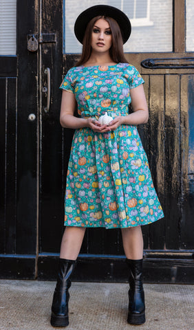 Pumpkin Patch Stretch Belted Tea Dress Halloween - Run & Fly