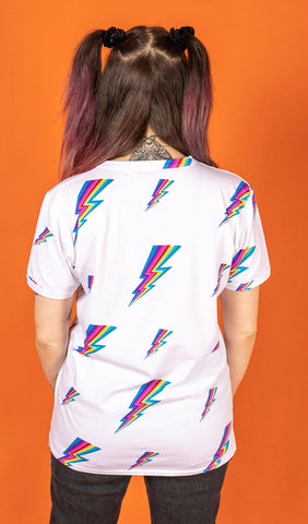 White Lightning Bolt Short Sleeve T-Shirt - Run & Fly