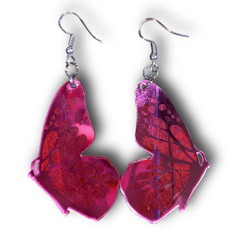 Mirror Pink Tinted Butterfly Acrylic Earrings