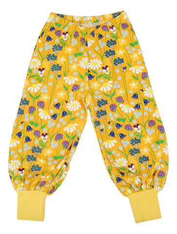 Children and Adult's Midsummer Yellow Flowers Organic Baggy Pants - Duns Sweden