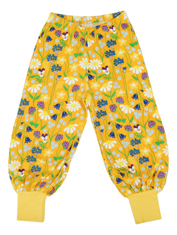 Children's Midsummer Yellow Flowers Organic Baggy Pants - Duns Sweden