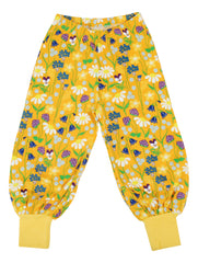 Children's Midsummer Yellow Flowers Organic Baggy Pants - Duns Sweden