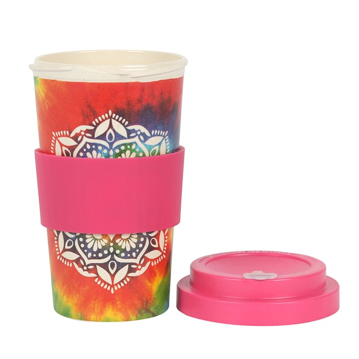 Peace Out Tie Dye Mandala Print Bamboo Travel Mug
