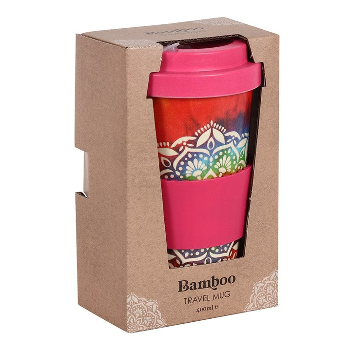 Peace Out Tie Dye Mandala Print Bamboo Travel Mug
