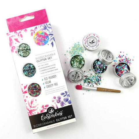 Festival Favourites Biodegradable Trio-Glitter, Balm & Brush Set - Eco Stardust