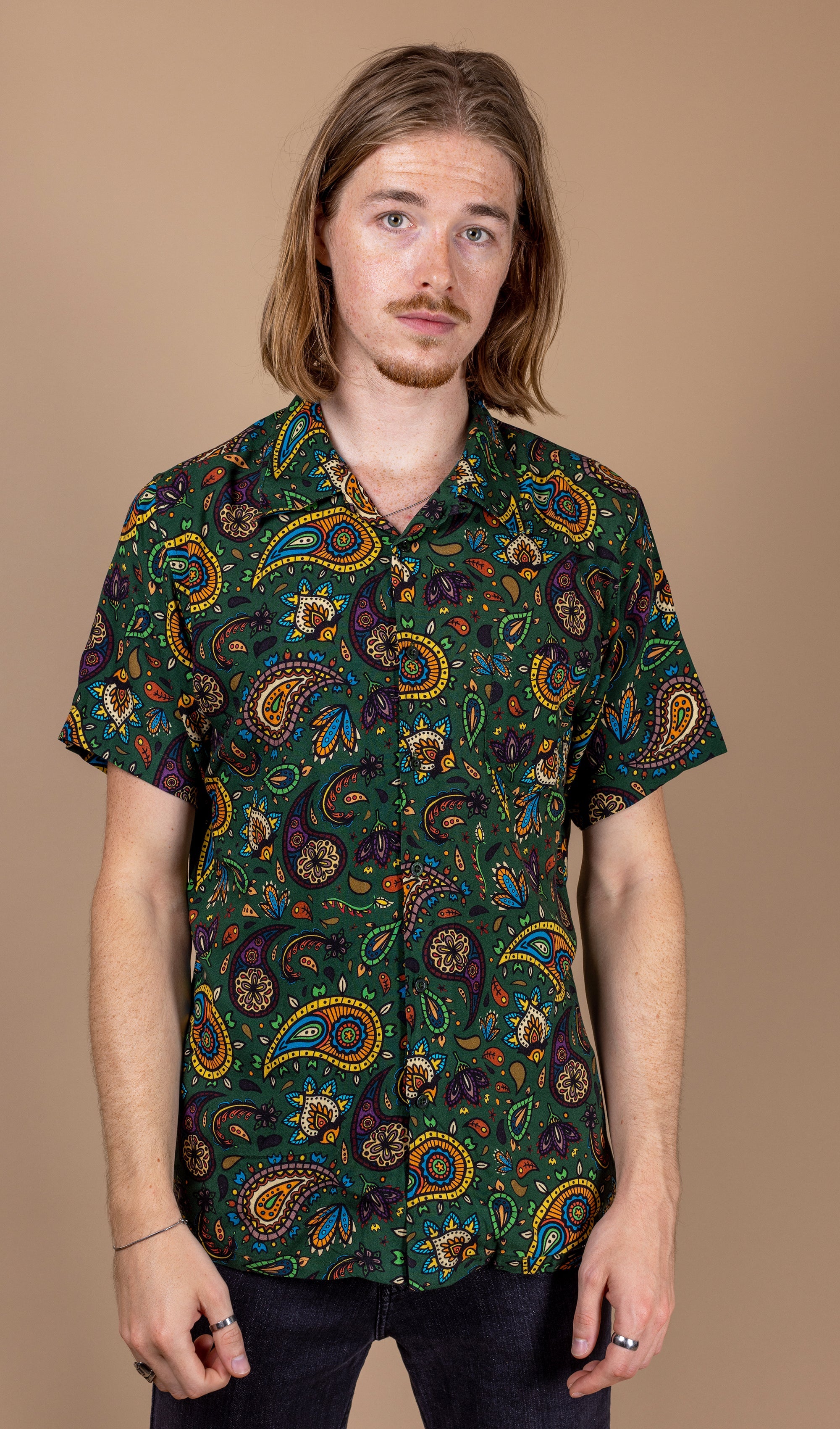 Forest Green Paisley Short Sleeve Shirt - Run & Fly