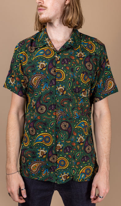 Forest Green Paisley Short Sleeve Shirt - Run & Fly