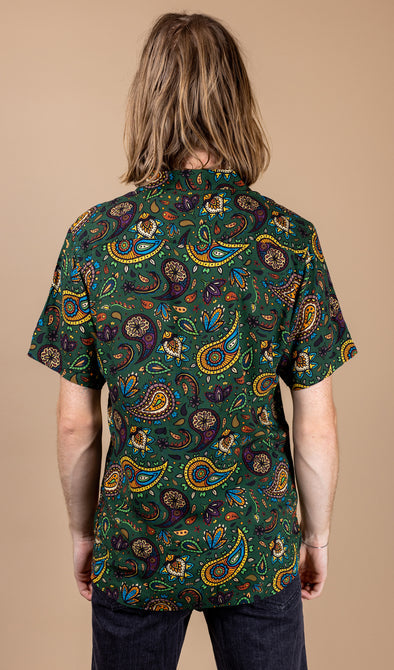 Forest Green Paisley Short Sleeve Shirt - Run & Fly