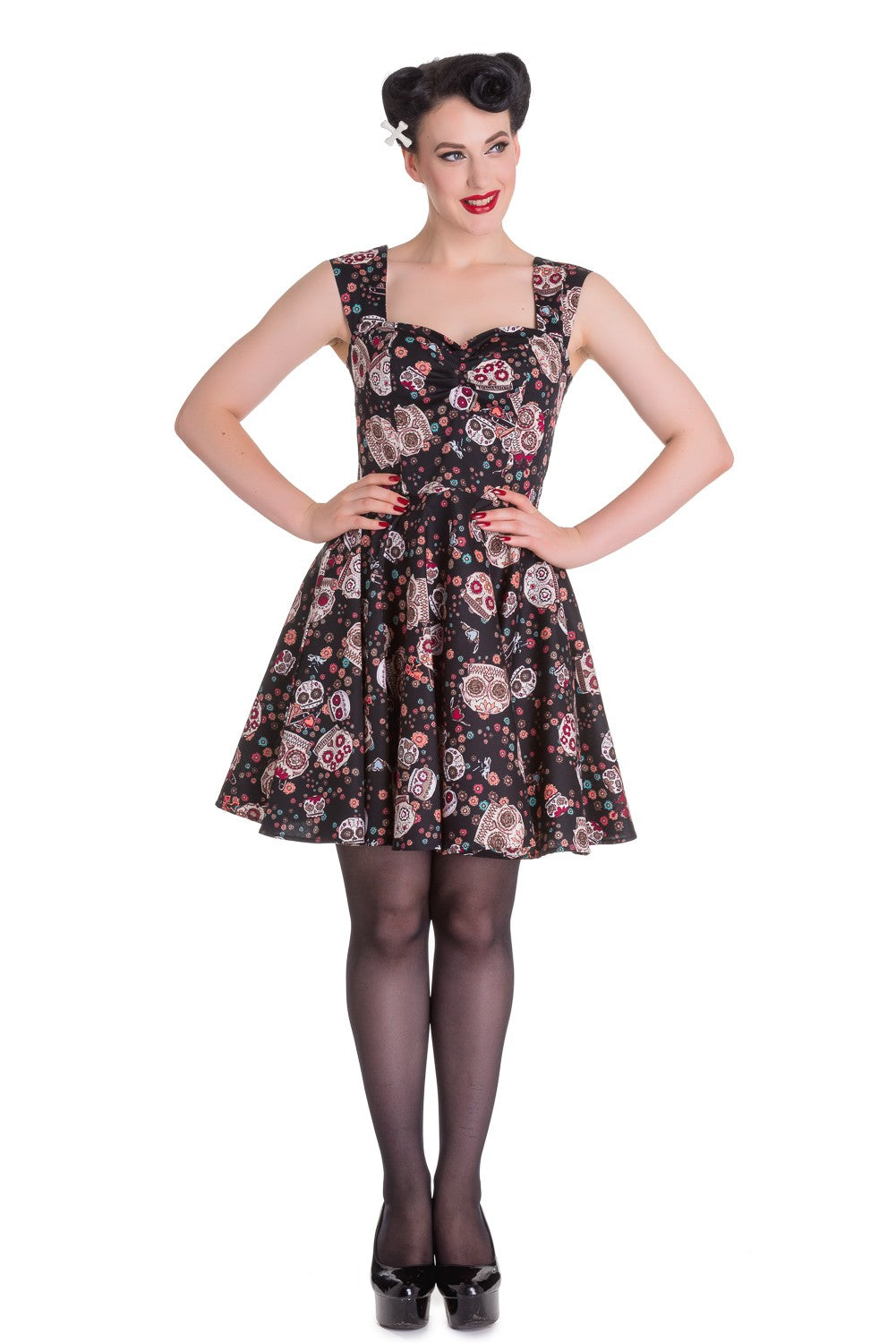 Idaho Black Sugar Skull Mini Dress - Hell Bunny (Last Available)