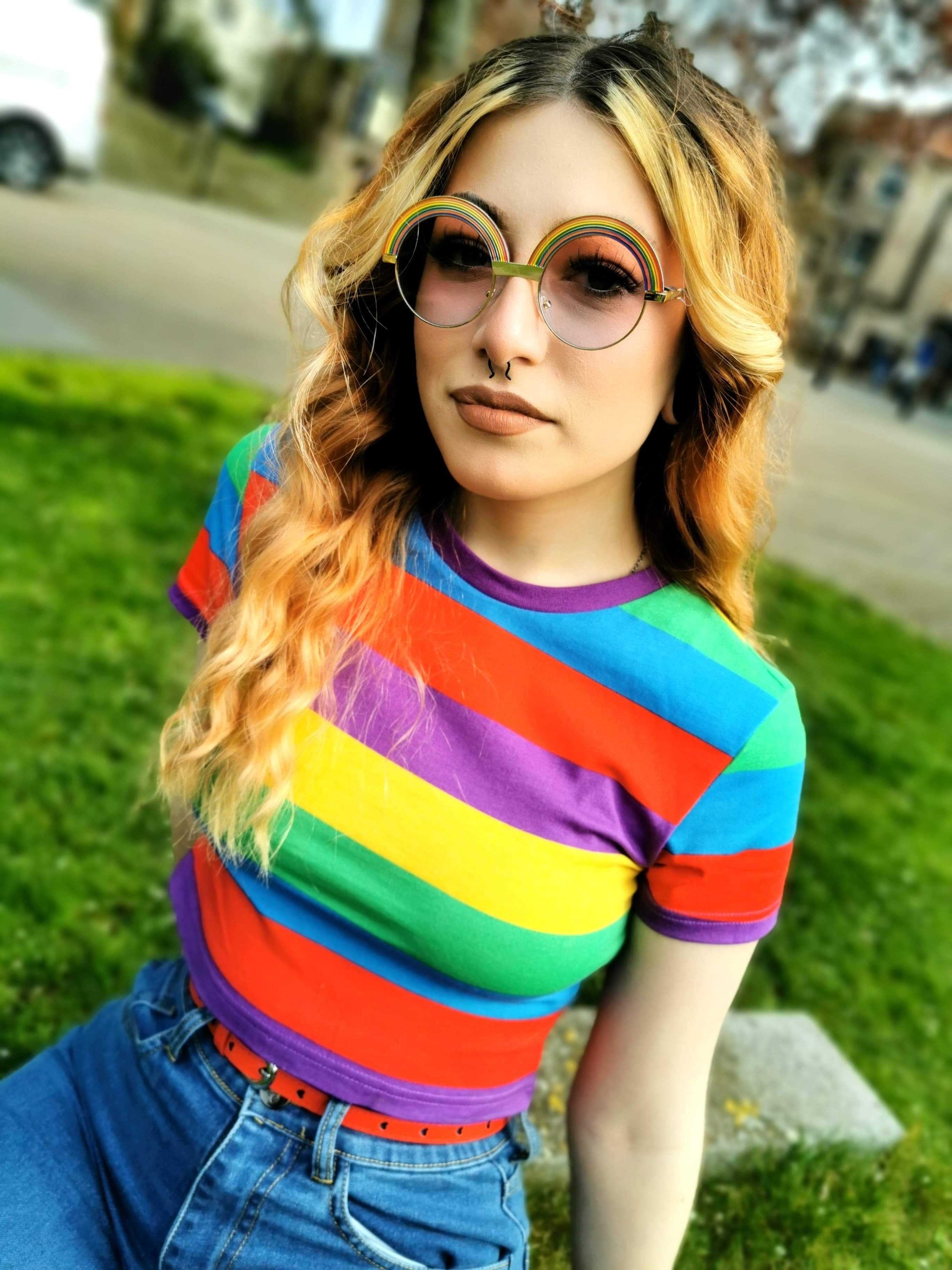 Rainbow Stripe Cotton T-Shirt - Dangerfield