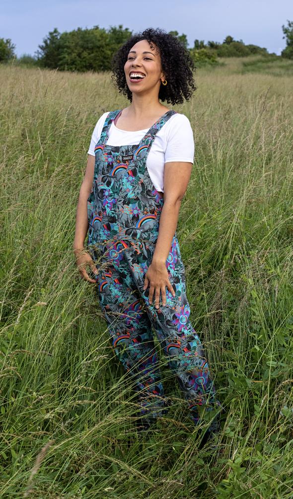 Grey Jurassic Dinosaur Twill Dungarees - Run & Fly (Last Available)