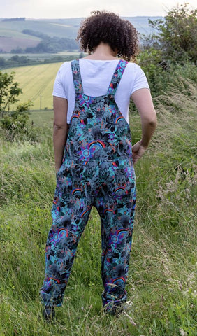 Grey Jurassic Dinosaur Twill Dungarees - Run & Fly (Last Available)