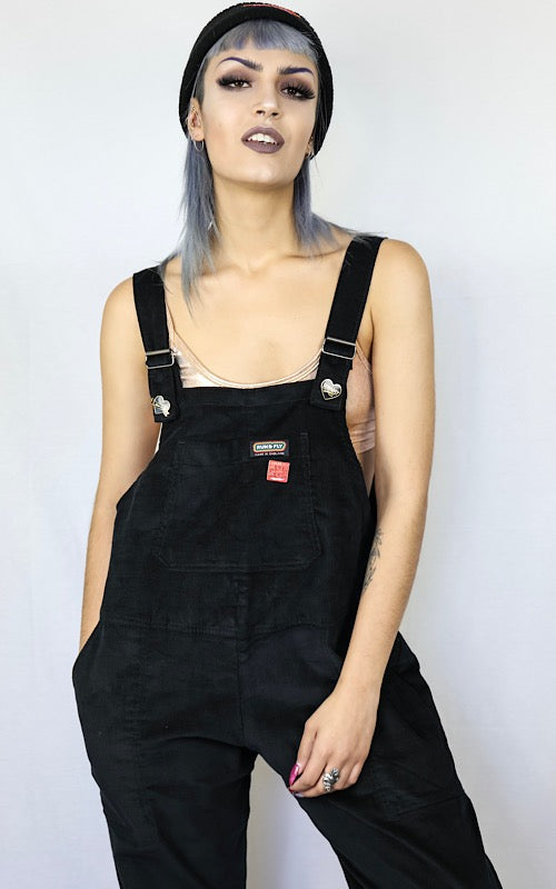 Black Cord Dungarees - Run & Fly