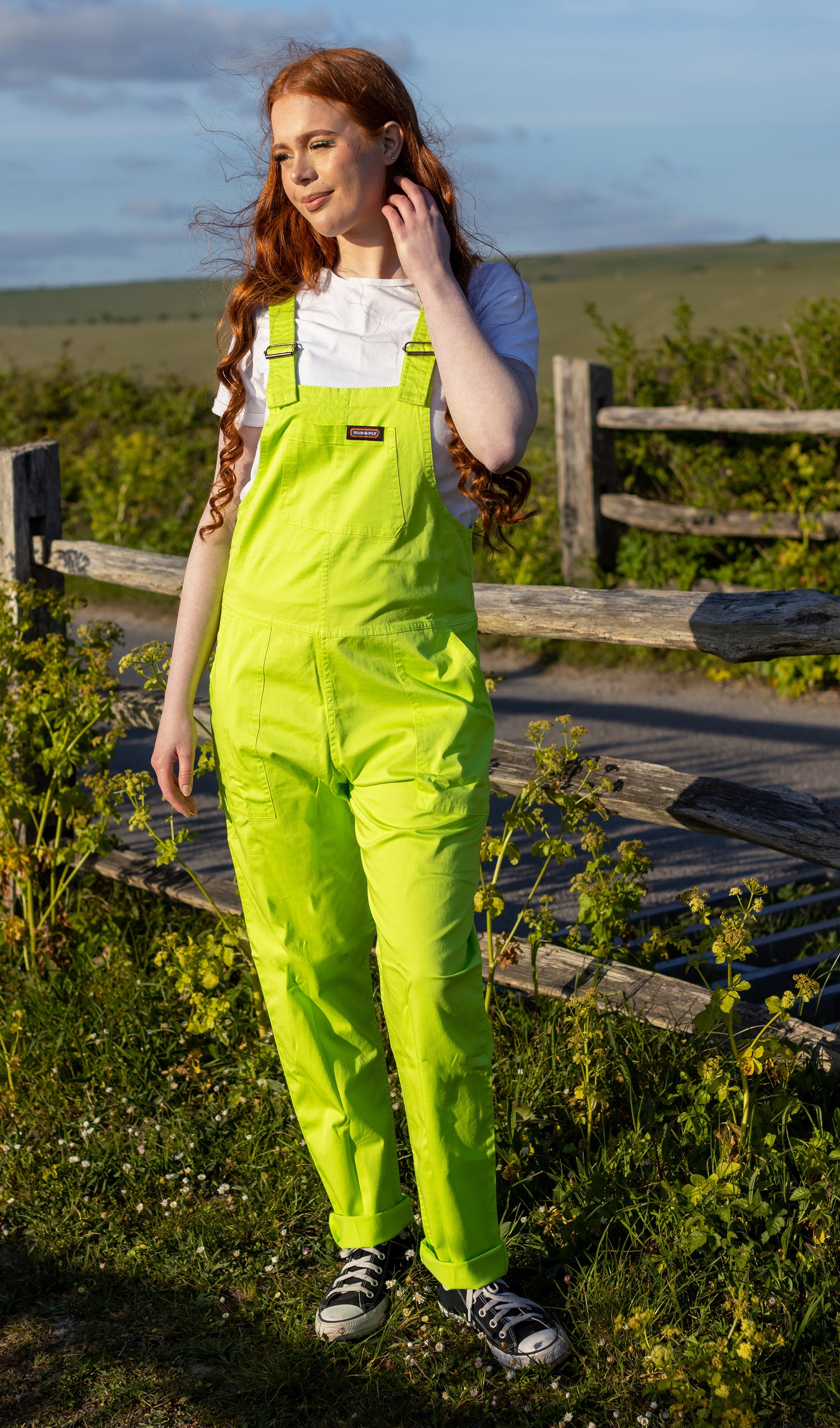 Lightweight Lime Punch Twill Dungarees - Run & Fly