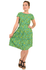 Green Blooming Cactus Tea Party Dress - Run & Fly (Last Available)