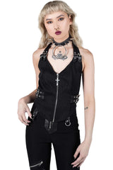 Ravana Pinstripe Cross Vest Top - Killstar