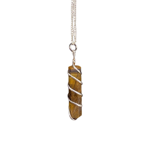 Wire Wrapped Tiger Eye Pencil Pendant