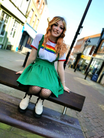 Green Time Out Pleated Twill Pinafore - Dangerfield