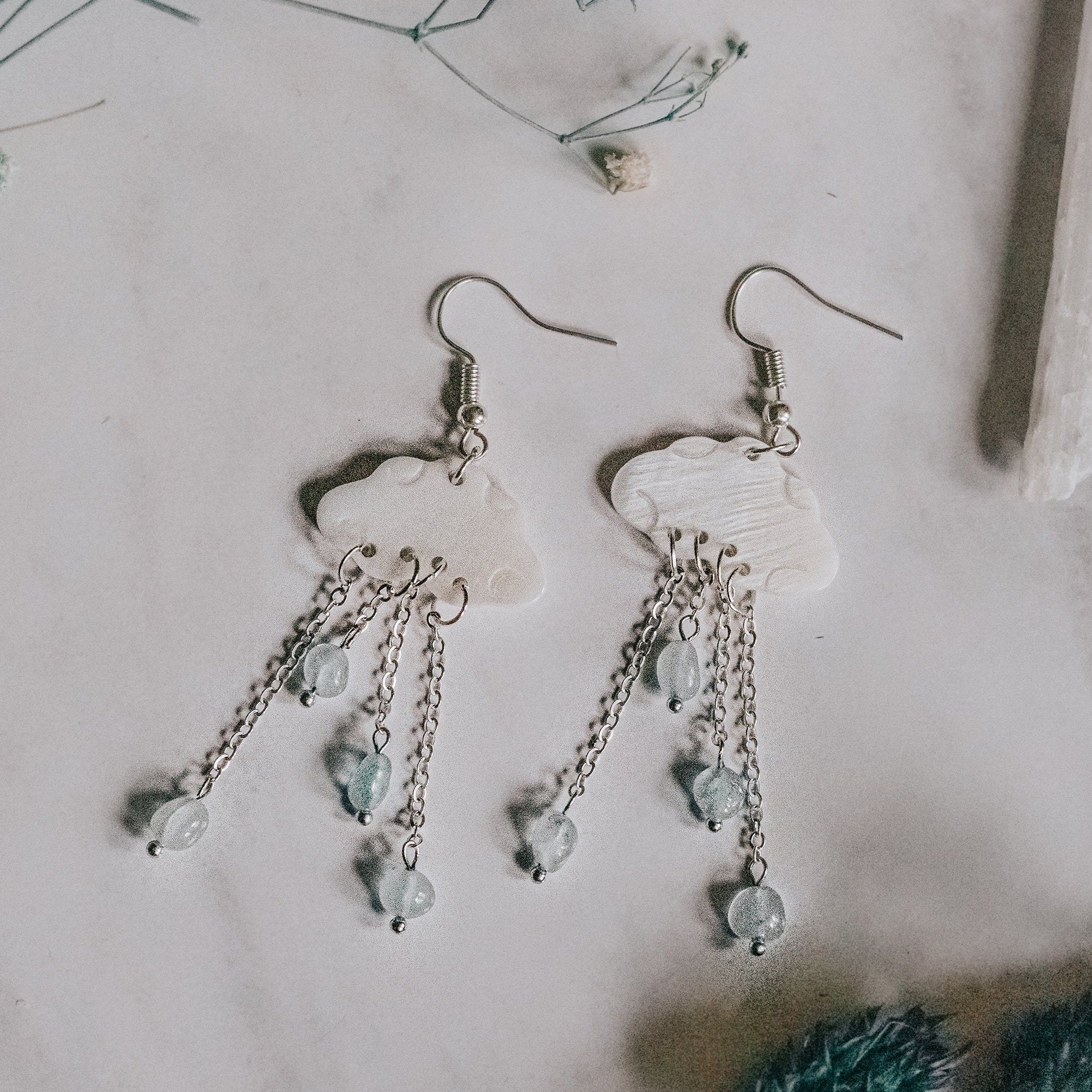 925 Sterling Silver Mother of Pearl Cloud Aquamarine Multi Drop Earrings - Xander Kostroma (Last Available)