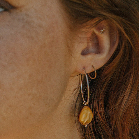 925 Sterling Silver Large Hoop & Tigers Eye Rain Drop Earrings - Xander Kostroma (Last Available)