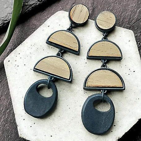 Half Moon Multi Drop Wood Drop Earrings - Xander Kostroma (Last Available)
