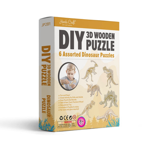 DIY 3D Wooden Puzzle 6 ct, Dinosaur - Hands Craft (Last Available)