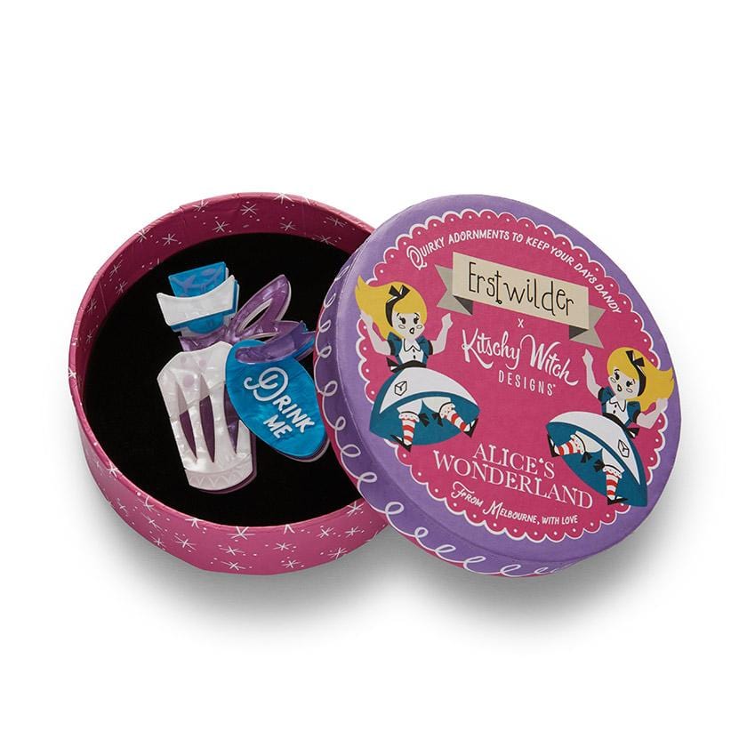 Alice Down the Rabbit Hole Brooch & Drink Me Brooch Set - Erstwilder