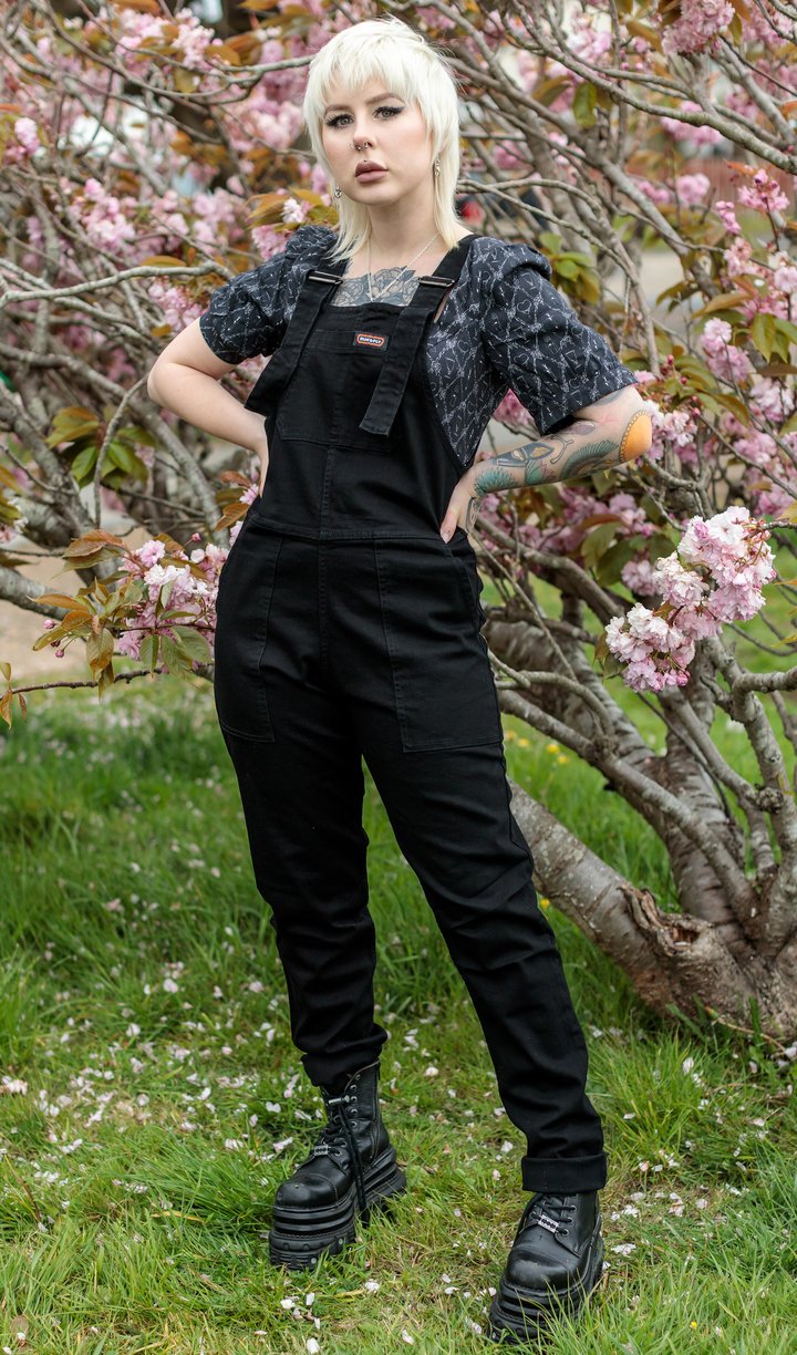 Black Denim Dungarees - Run & Fly