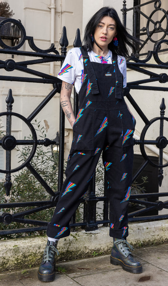 Black Lightning Bolt Dungarees - Run & Fly