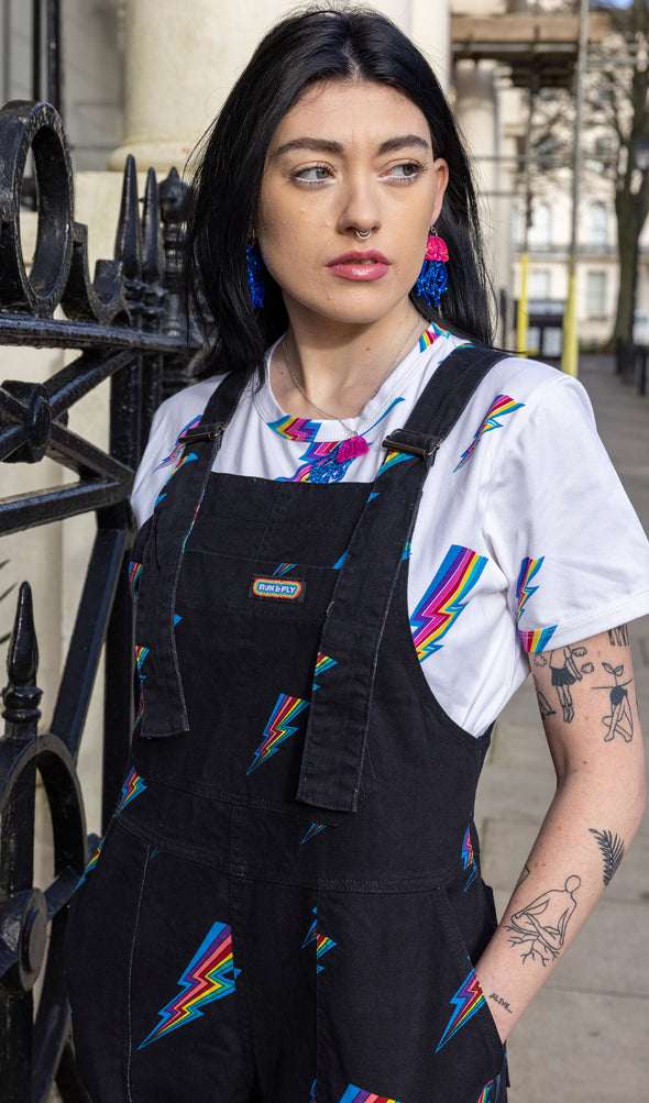 Black Lightning Bolt Dungarees - Run & Fly