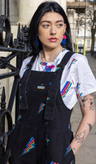 Black Lightning Bolt Dungarees - Run & Fly