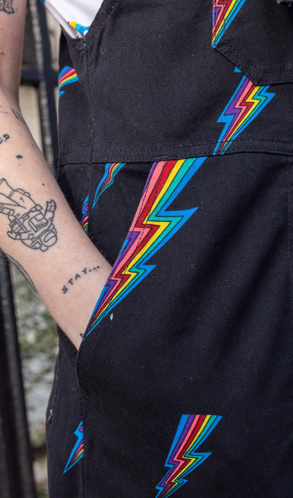 Black Lightning Bolt Dungarees - Run & Fly