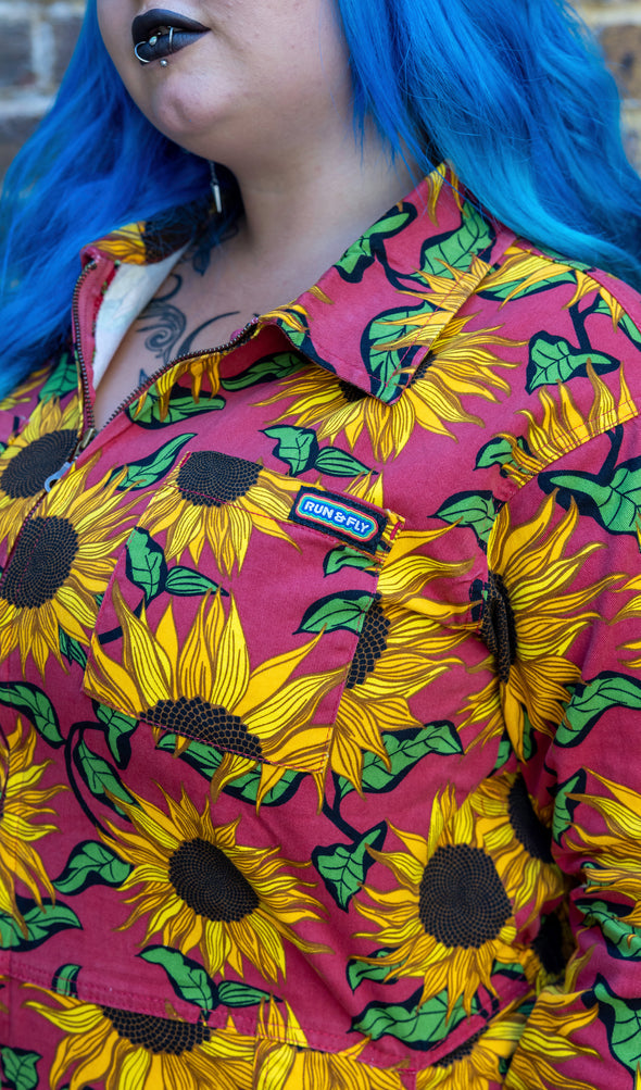 Red Sunflower Twill Boiler Suit - Run & Fly