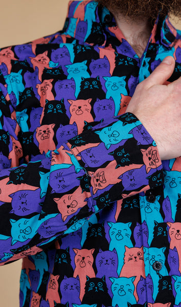 Cat print button outlet down shirt