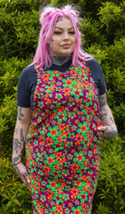 70's Dark Floral Print Long Pinafore - Run & Fly