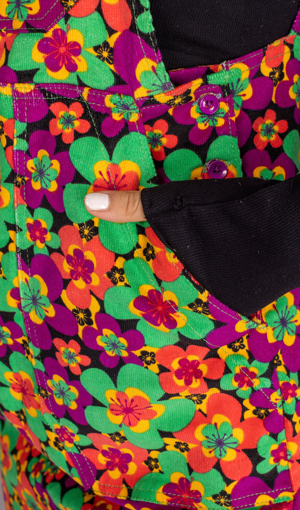 70's Dark Floral Print Long Pinafore - Run & Fly