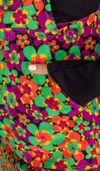 70's Dark Floral Print Long Pinafore - Run & Fly