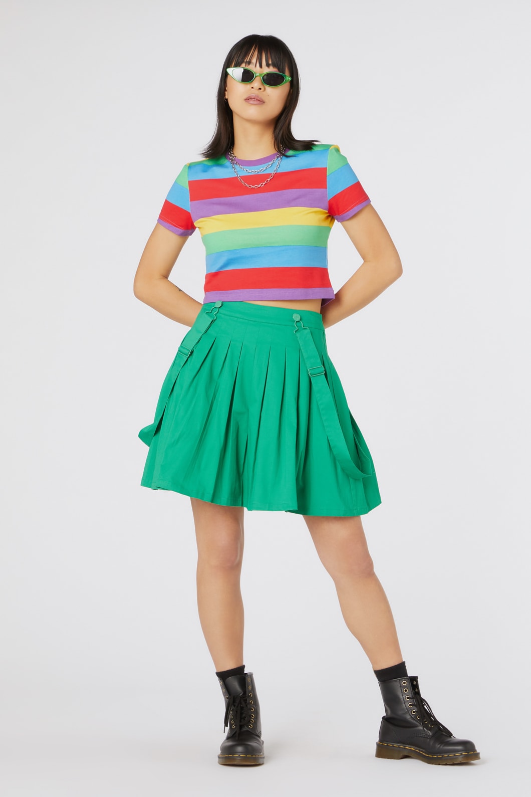 Green Time Out Pleated Twill Pinafore - Dangerfield