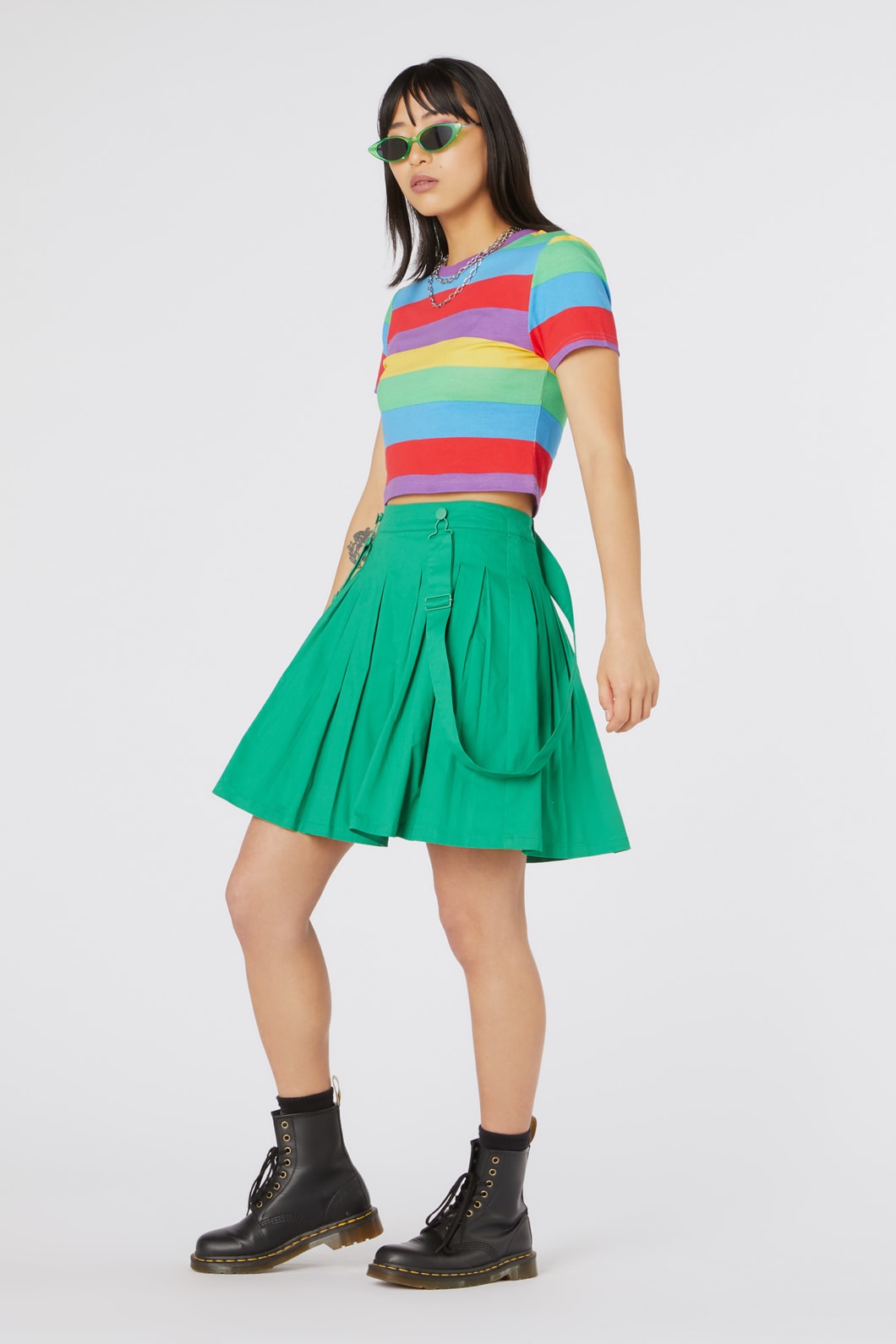 Green Time Out Pleated Twill Pinafore - Dangerfield