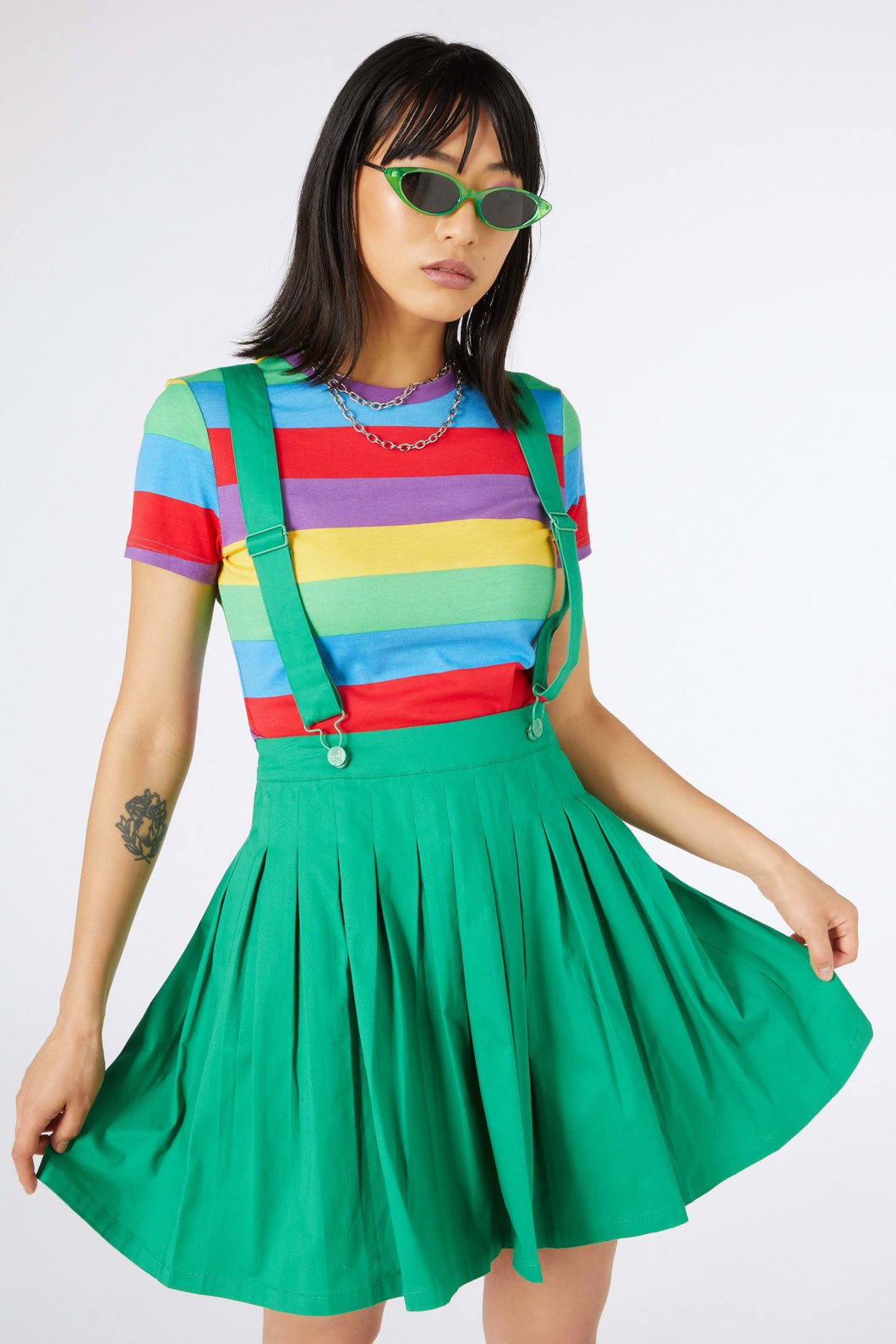 Green Time Out Pleated Twill Pinafore - Dangerfield