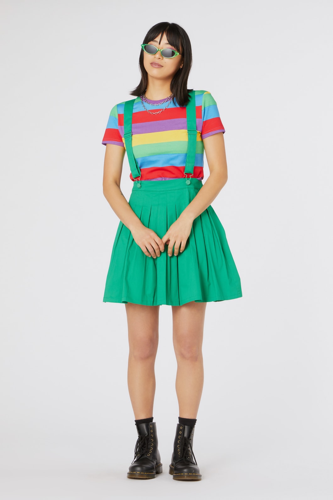 Green Time Out Pleated Twill Pinafore - Dangerfield
