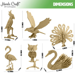 DIY 3D Wooden Puzzle 6 ct, Bird Animals - Hands Craft
